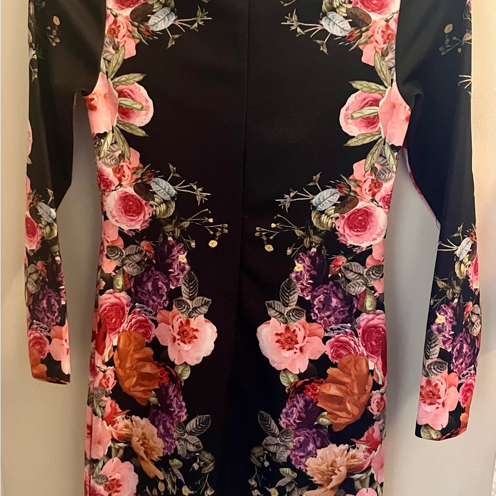 INC International Concepts Petite Navy Floral Dress w/Pink Purple Size Medium